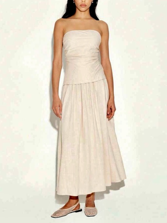 Dresses & Skirts - Strapless linen cream Maxi Dress - Elegant Summer Silhouette